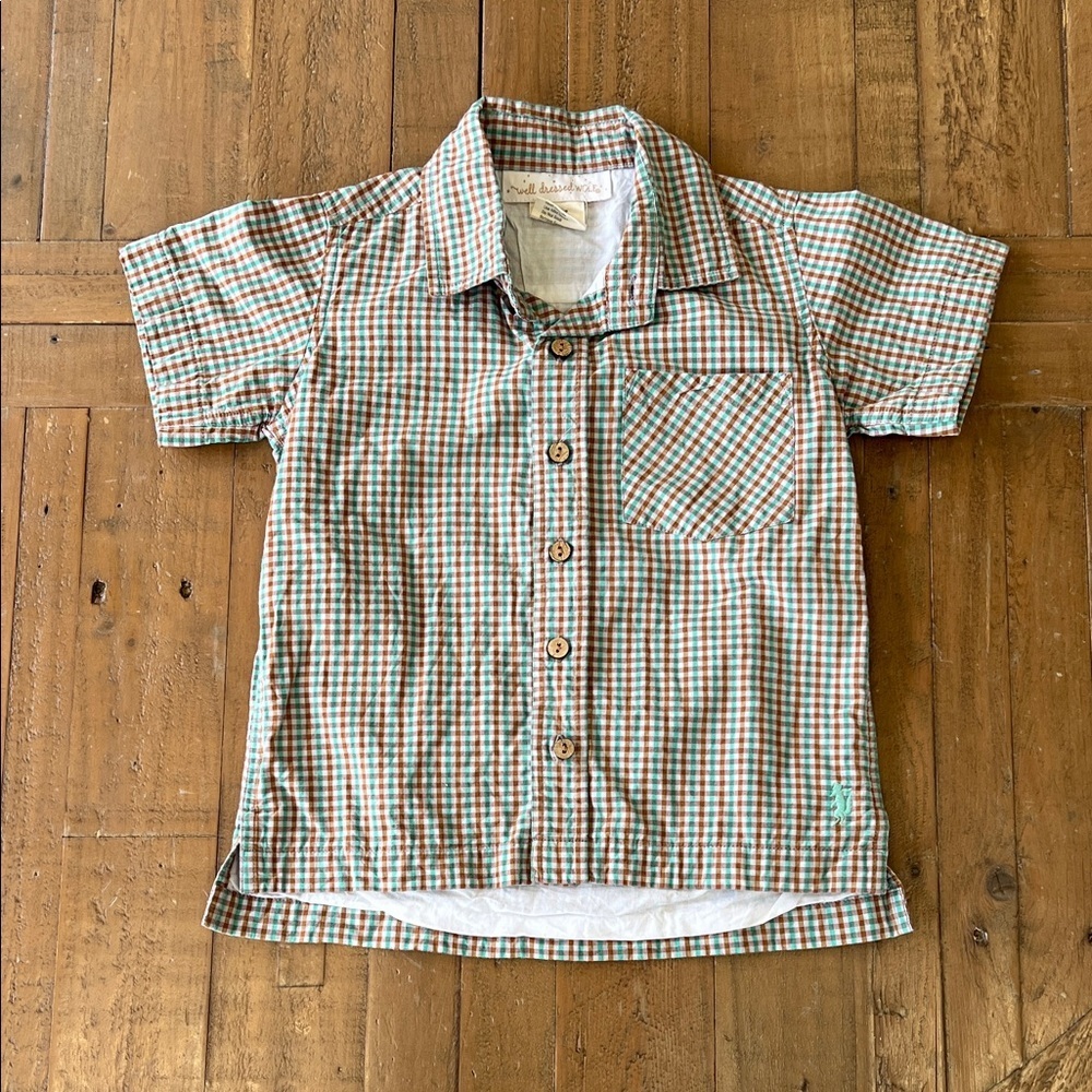 Well Dressed Wolf Green & Brown Plaid Short-Sleeve Button-Down Shirt 3T